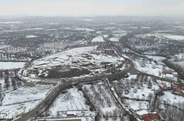 Arslantepe Höyüğü karla kaplı haliyle havadan görüntülendi 