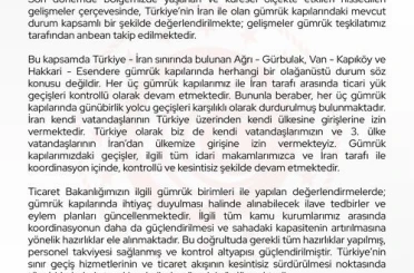 Bakan Bolat: "İran ile olan gümrük kapılarındaki mevcut durum anbean takip edilmektedir" 