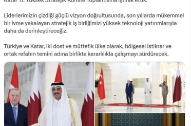 Bakan Kacır: "Türkiye ve Katar, bölgesel istikrar ve ortak refahın temini adına birlikte kararlılıkla çalışmayı sürdürecek"