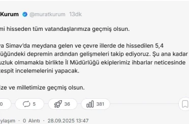 Bakan Kurum: "Depremi hisseden tüm vatandaşlarımıza geçmiş olsun" 