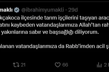 Bakan Yumaklı Düzce’deki kaza sonrası başsağlığı mesajı yayınladı
