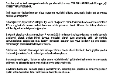 "Bakanlık Narin Güran cinayetine aylar sonra müdahil oldu" iddiasına yalanlama 