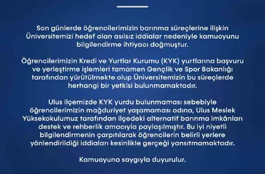 BARÜ’den öğrencilerin barınma konusunda açıklama
