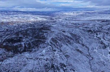 Beyaz örtüyle kaplanan Çankırı havadan görüntülendi 