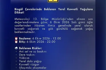Bingöl için kuvvetli yağış uyarısı
