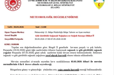 Bingöl için sağanak yağış uyarısı 