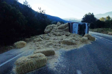 Bolu’da iki kamyon kafa kafaya çarpıştı: Samanlar yola saçıldı, 2 yaralı 
