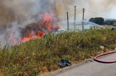 Burhaniye’de ot yangını trafiği etkiledi 