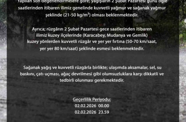 Bursa genelinde kuvvetli sağanak bekleniyor 