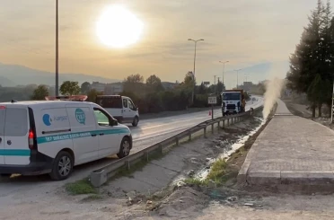 Çalışmalar sırasında patlayan doğal gaz borusu tedirgin etti 