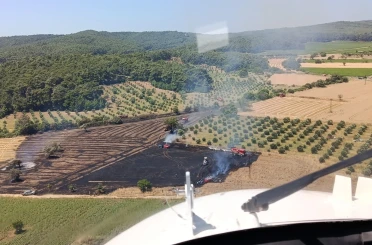 Çanakkale’de tarım arazisinde çıkan yangın ormana sıçramadan kontrol altına alındı 