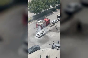 Çorum’da cipte çıkan yangını vatandaşlar ve polis söndürdü 