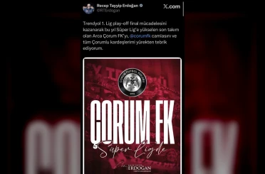 Cumhurbaşkanı Erdoğan, Süper Lig’e yükselen Çorum FK’yı tebrik etti 
