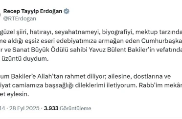Cumhurbaşkanı Erdoğan’dan Bakiler için başsağlığı mesajı 
