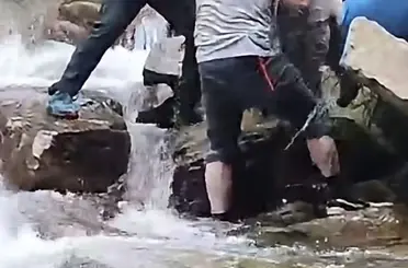 Dere yatağında mahsur kalan yavru boz ayıyı yöre halkı kurtardı
