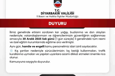 Diyarbakır’da okullar yarın da tatil edildi 