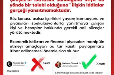 DMM’den Bakan Şimşek’in istifasını sunduğu yönündeki iddialara yalanlama