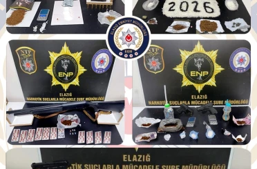 Elazığ’da uyuşturucu ve ruhsatsız silah operasyonu: 17 tutuklama 