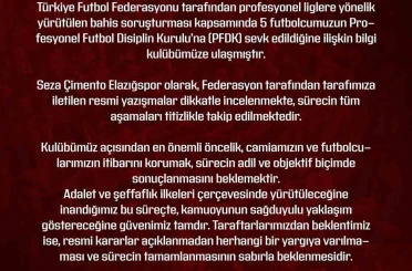 Elazığspor: "Gelişmeler kulübümüz tarafından izlenmekte" 