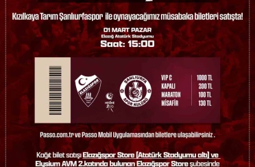 Elazığspor - Şanlıurfaspor maç biletleri satışta 