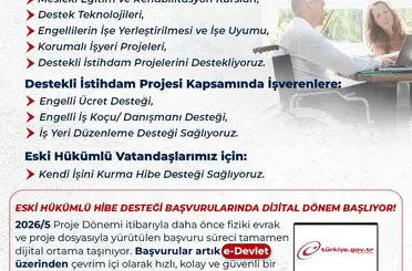 Engelli ve eski hükümlü vatandaşlar için hibe desteği 2026 yılı 5. dönem başvuruları başladı
