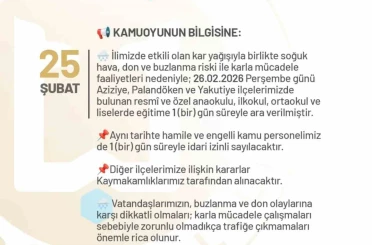 Erzurum’da okullara bir gün kar tatili 