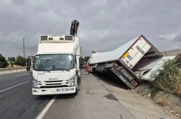 Et yüklü tır şarampole devrildi 