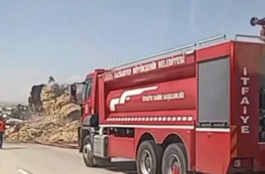 Gaziantep’te saman balyası yüklü tırda yangın 