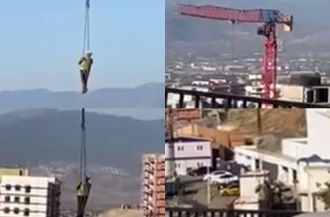 Görevimiz tehlike: İşçi şantiyeye vinçle indi 