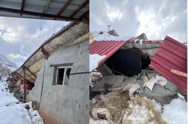 Hakkari’de karın ağırlığıyla ahır çöktü 