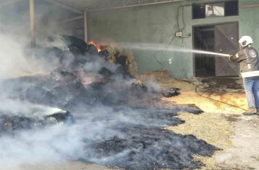 Harada çıkan yangında 70 balya saman yandı 