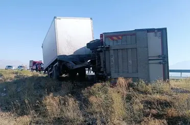 Iğdır’da eşeğe çarpmamak için manevra yapan kamyon kaza yaptı
