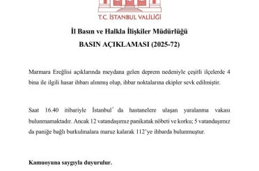 İstanbul Valiliği: "4 binayla ilgili hasar ihbarı alındı, 17 vatandaş 112’ye ihbarda bulundu" 