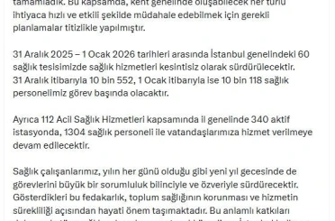 İstanbul’da yılbaşı hazırlığı: 31 Aralık’ta 10 bin 552 sağlık çalışanı görevinin başında olacak 