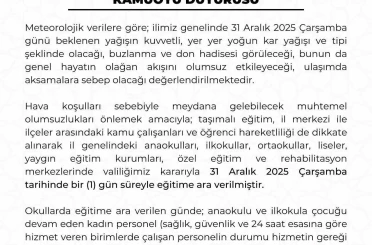 Kayseri’de eğitime 1 gün ara verildi 