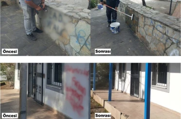 Kent estetiğini bozan yazılar ve resimler belediye ekiplerince temizleniyor 