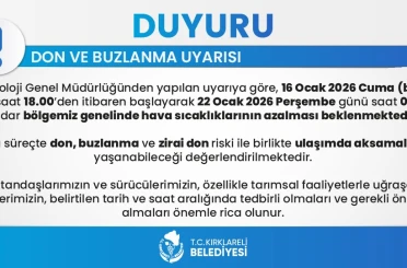 Kırklareli genelinde don ve buzlanma uyarısı: 6 gün sürecek 