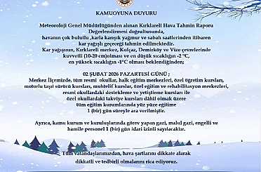 Kırklareli merkez, Kofçaz, Demirköy ve Vize’de eğitime 1 gün ara verildi 