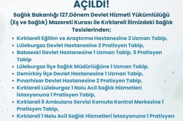 Kırklareli’ne 21 hekim kadrosu tahsis edildi 