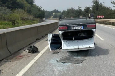 Kontrolden çıkan otomobil takla atıp ters durdu 