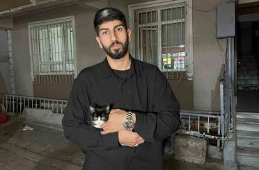 Küçükçekmece’de 7’inci kattan düşen kedi şemsiye ile kurtarıldı 