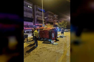 Kuşadası’nda takla atan otomobilin sürücüsü yaralandı 