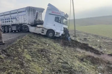 Mardin’de kontrolden çıkan tır yol kenarına savruldu 