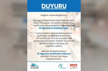 Merkez Kütüphane 10 Ağustos’ta kaplarını açacak 