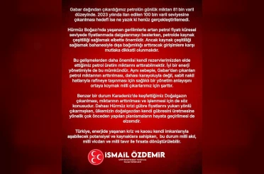 MHP’li Özdemir: "Gabar’dan çıkarılan petrolün arttırılması ve sabit nakil hatlarıyla rafineye taşınması için sağlıklı bir yönetim anlayışını ortaya koymak milli çıkarlarımız için şarttır" 