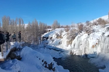 Muradiye Şelalesi buz tuttu 