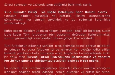 Niğde Belediyespor’dan TFF’ye destek 