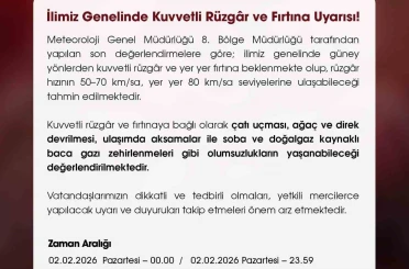 Niğde Valiliği’nden kuvvetli rüzgar uyarısı 