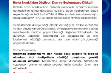 Niğde’de meteorolojik uyarı: Don ve buzlanmaya dikkat 