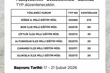 Niğde’de okullara 470 kişilik TYP alımı yapılacak 